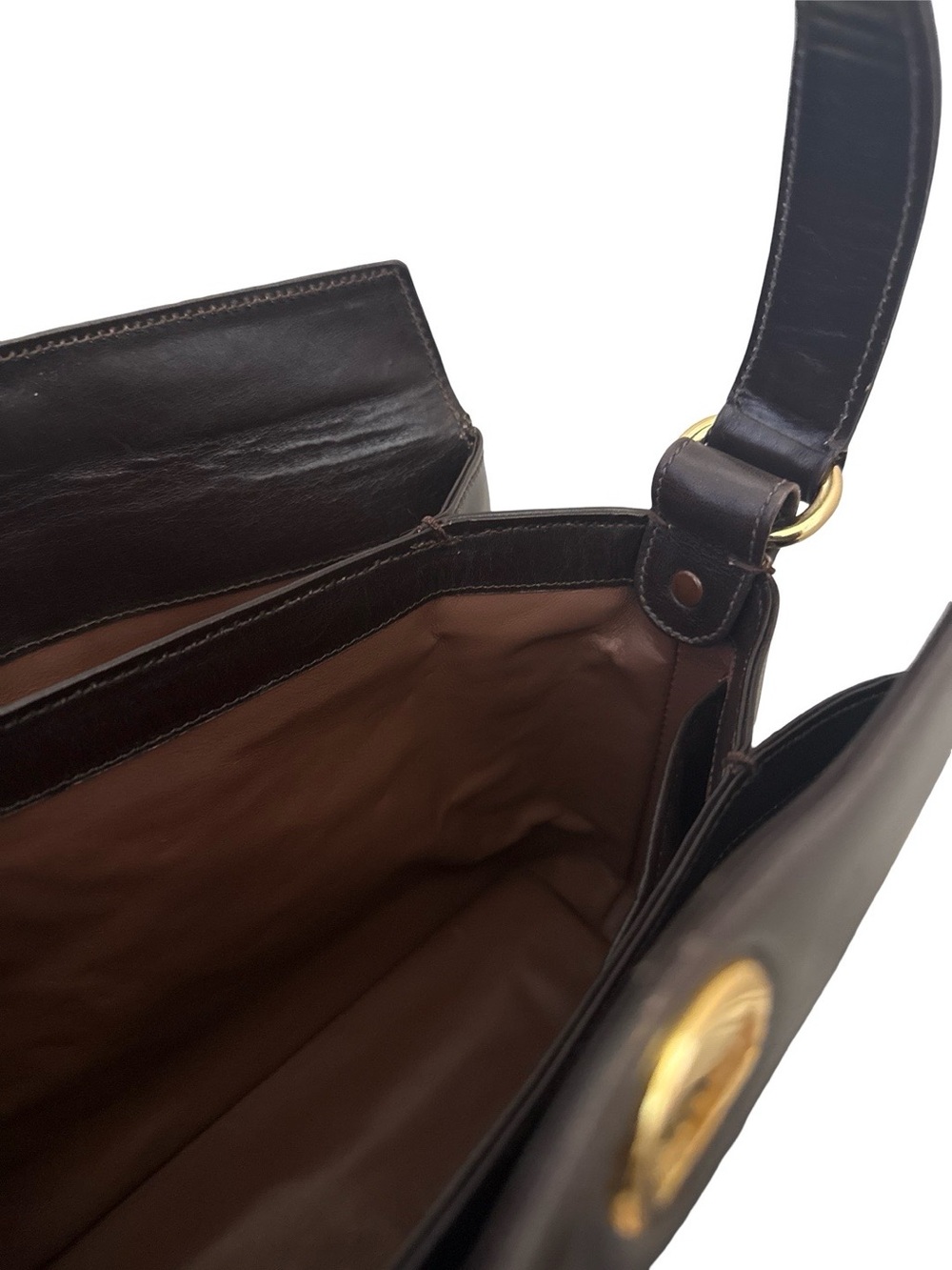 Vintage Gucci Brown Leather Top Handle Shoulder Bag Gold Turn Lock Purse - Picture 7 of 16